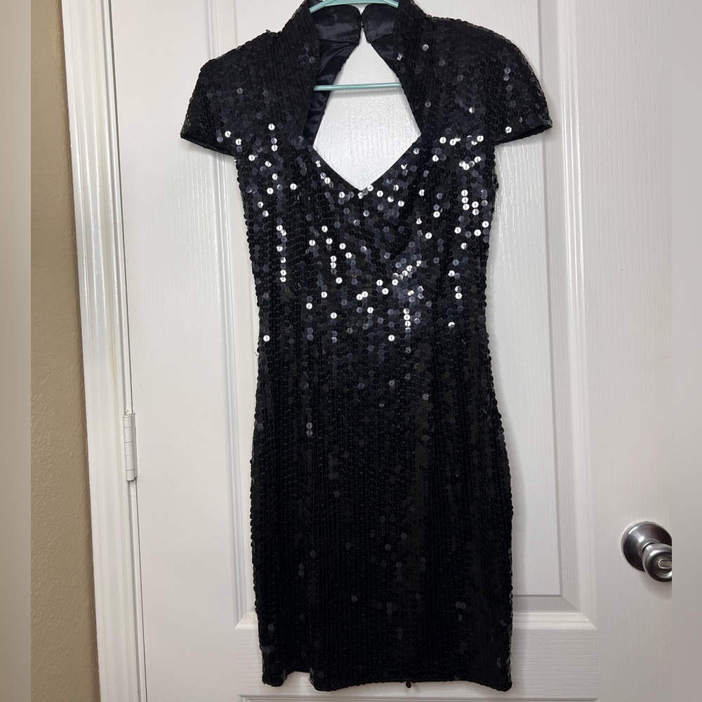 Lime Night Womens Sequin Black Dress